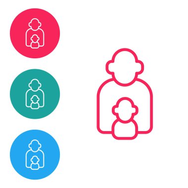 Red line Taking care of children icon isolated on white background. Set icons in circle buttons. Vector.