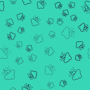 Kara Hat Storm simgesi yeşil arka planda kusursuz desen izole etti. Bulut ve şimşek işareti. Fırtınanın hava durumu ikonu. Vektör.