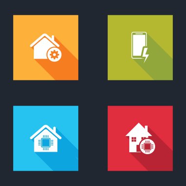 Set Smart home settings, Mobile charging battery, and icon. Vector.