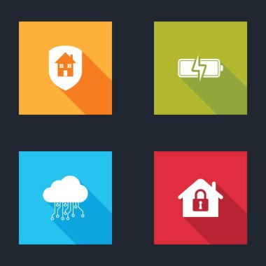 Set House under protection, Battery, Internet of things and icon. Vector.