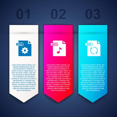 Set DLL file document, MP3 and GIF. Business infographic template. Vector.