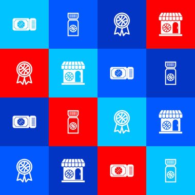 Set Basketball game ticket, , award and Sports shop and basketball icon. Vector.