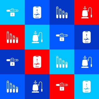 Set No smoking, , Smoking cigarette and Hookah icon. Vector.