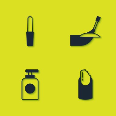 Set Nail file, Broken nail, Tube of hand cream and Manicure icon. Vector.