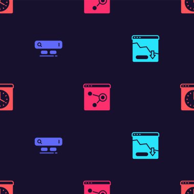 Set Financial growth decrease Search engine Browser window and on seamless pattern. Vector.
