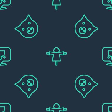 Set line Scarecrow, Pig and Udder on seamless pattern. Vector.