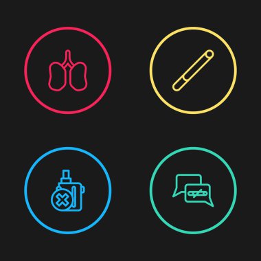 Set line No electronic cigarette, smoking, Cigarette and Lungs icon. Vector.