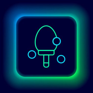 Masa tenisi ikonunu çalmak için parlayan neon hattı raketi siyah arkaplanda izole edildi. Renkli taslak konsepti. Vektör