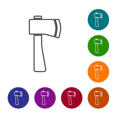 Black line Wooden axe icon isolated on white background. Lumberjack axe. Set icons in color circle buttons. Vector Illustration.