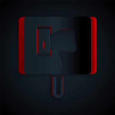 Kağıt kesiği Protesto simgesi siyah arkaplanda izole edildi. Toplantı, protestocu, grev, konuşma, pankart, protesto pankartı, dilekçe, lider, broşür. Kağıt sanatı tarzı. Vektör.