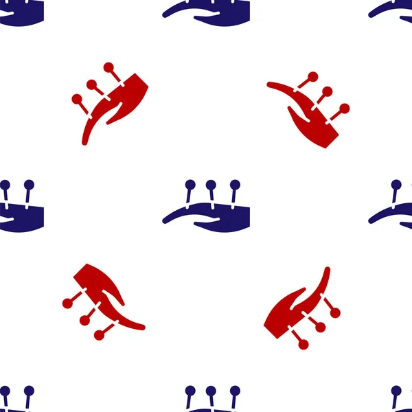 Blue and red Acupuncture therapy on the hand icon isolated seamless pattern on white background. Chinese medicine. Holistic pain management treatments.  Vector.