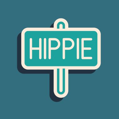 Yeşil Barış simgesi yeşil arkaplanda izole edildi. Hippi barış sembolü. Uzun gölge tarzı. Vektör