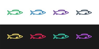 Balık simgesi siyah beyaz arkaplanda izole edildi. Vektör..