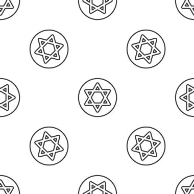 David 'in gri çizgi yıldızı ikonu beyaz arka planda kusursuz deseni izole etti. Yahudi dini sembolü. İsrail 'in sembolü. Vektör