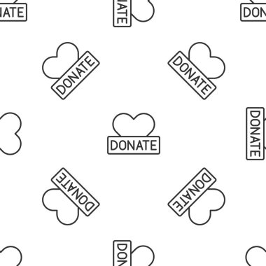 Gri çizgi bağışı ve yardım ikonu beyaz arka planda kusursuz desen izole etti. Para ve bağış konsepti. Vektör