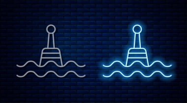 Tuğla duvarda izole edilmiş deniz ikonu üzerinde parlayan neon hattı yüzen şamandıra. Vektör