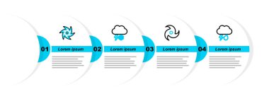 Set line Cloud with rain and lightning, Tornado, snow and  icon. Vector