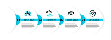 Set line Man with excessive sweating, Reddish eye allergic conjunctivitis, Fish and Lungs icon. Vector