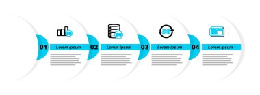 Set line Micro Sim Card, 5G network, Server and  icon. Vector