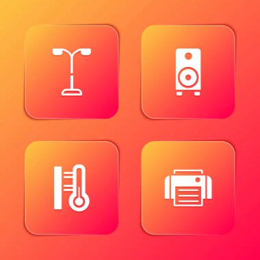 Set Street light, Stereo speaker, Meteorology thermometer and Printer icon. Vector.