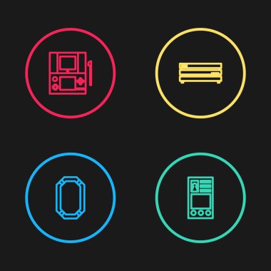 Set line Poker table, Create account screen, Video game console and Portable video icon. Vector.