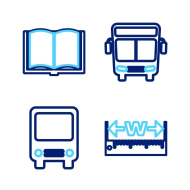Set line Measuring height and length, Bus,  and Open book icon. Vector