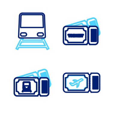 Set line Airline ticket, Train, Ticket and  icon. Vector