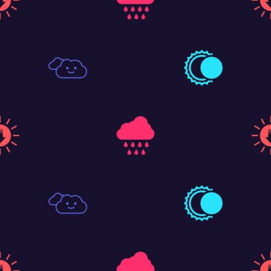 Set Eclipse of the sun, Cloud, with rain and Sunset on seamless pattern. Vector.