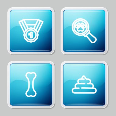 Set line Dog award symbol, Veterinary clinic, bone and Shit icon. Vector