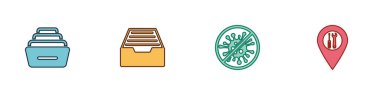 Set Drawer with documents, , Stop virus, bacteria and Location service icon. Vector.
