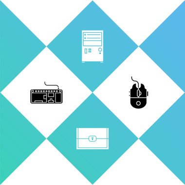 Set Computer keyboard, Chest for game, and mouse gaming icon. Vector.