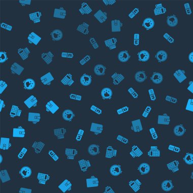 Set POS terminal with credit card, Wallet, Consumer or customer product rating and paper money cash on seamless pattern. Vector.