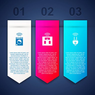 Set Smart washer, bathroom scales and electric plug. Business infographic template. Vector.