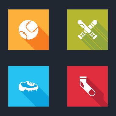 Set Baseball ball, Crossed baseball bat, boot and sock icon. Vector.