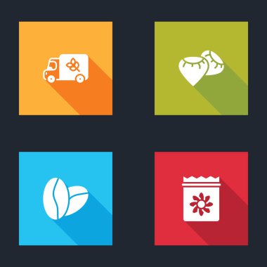 Set Flour truck, Seed, Coffee beans and Pack full seeds plant icon. Vector.