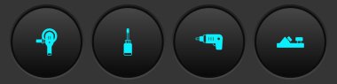 Set Angle grinder, Screwdriver, Electric cordless screwdriver and Wood plane tool icon. Vector.