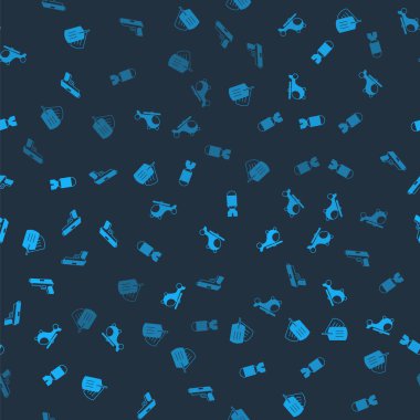 Set Military dog tag, Helicopter, Rocket launcher and Pistol or gun on seamless pattern. Vector.