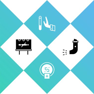 Set No smoking, Stop smoking, money saving, Giving up cigarette and Inhaler icon. Vector.