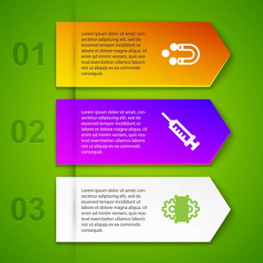 Set line Customer attracting, Syringe, Gene editing and Clipboard with blood test. Business infographic template. Vector.