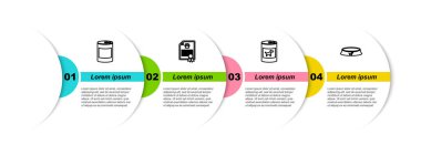 Set line Canned food, Certificate for dog or cat, and Pet bowl. Business infographic template. Vector.