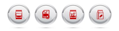 Set line Bag of food, Certificate for dog or cat, and . Silver circle button. Vector.