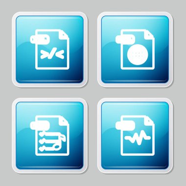 Set line XSL file document, HTML, M3U and MP3 icon. Vector.