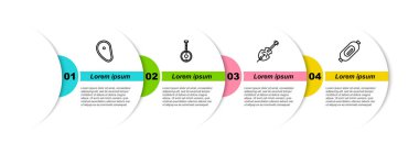 Set line Steak meat, Banjo, Violin and Salami sausage. Business infographic template. Vector.
