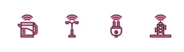 Set line Smart electric kettle, plug, street light and Wireless antenna icon. Vector.