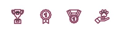 Set line Pet award, Dog symbol, and Hands with animals footprint icon. Vector.