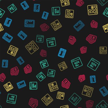 Set line Keyboard, Page with 404 error, Browser files and Processor on seamless pattern. Vector.