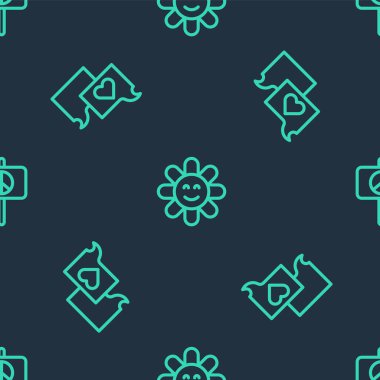 Set line Flower, Speech bubble chat and Peace on seamless pattern. Vector.