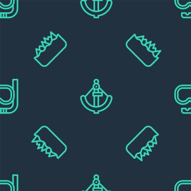 Set line Anchor Sharp stone reefs and Diving mask and snorkel on seamless pattern. Vector.