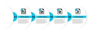 Set line WAV file document RAW and TIFF icon. Vector.