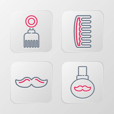 Set line Beard and mustaches care oil bottle Mustache Hairbrush and icon. Vector.